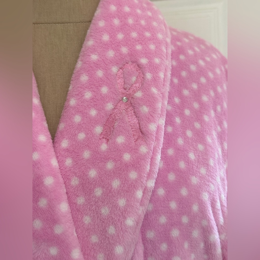 Jasmine Rose Plush Spa Robe Small Pink Breast Cancer Polka Dot Fleece Pockets